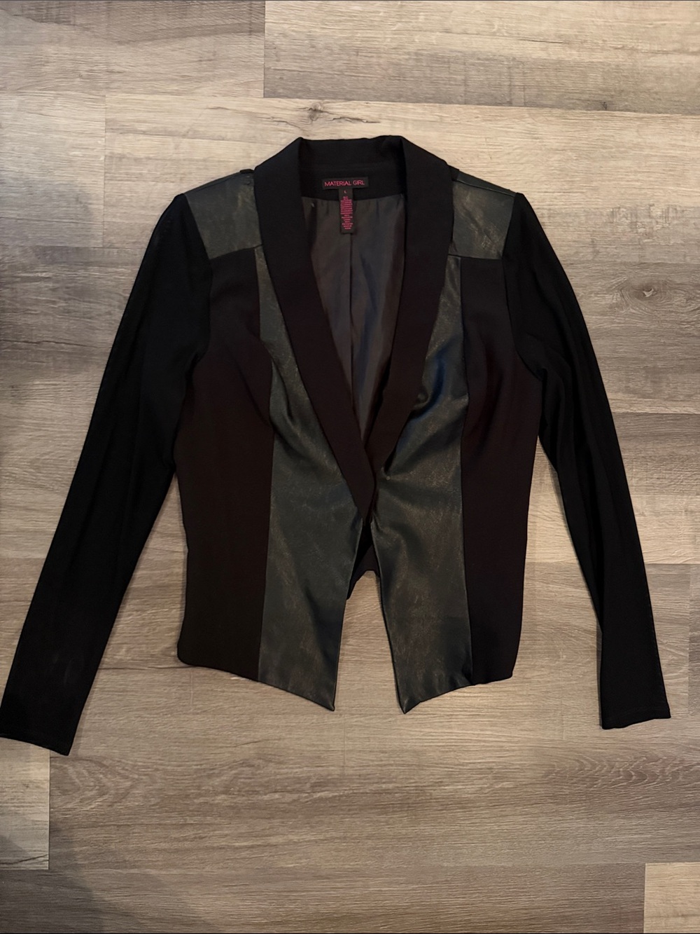 Material Girl Black Faux Leather Panel Blazer Size Large